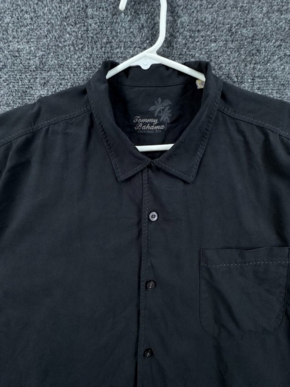 Tommy Bahama Logo Silk Short Sleeve Black XL Casual Solid Pocket Button Up Men